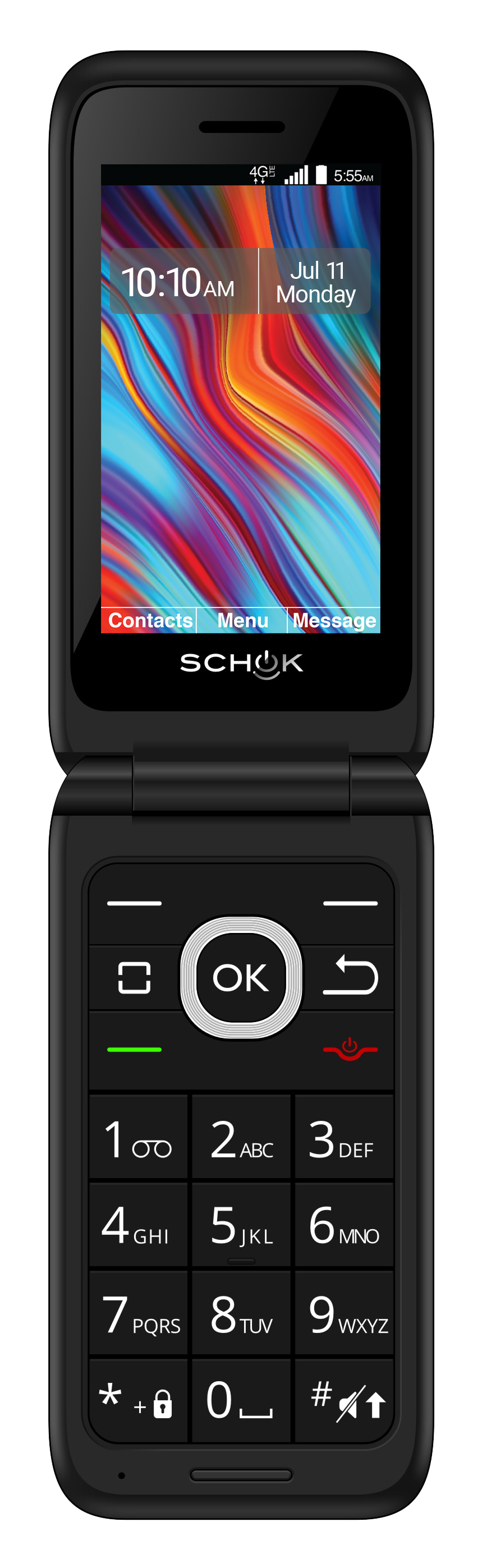 Schok Classic Flip Phone 4G/LTE (with oversized keypad) + Accessories Bundle